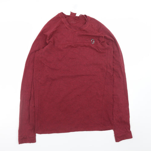 Decathlon Women Red Long Sleeve Cotton Crew Neck Basic T-Shirt S