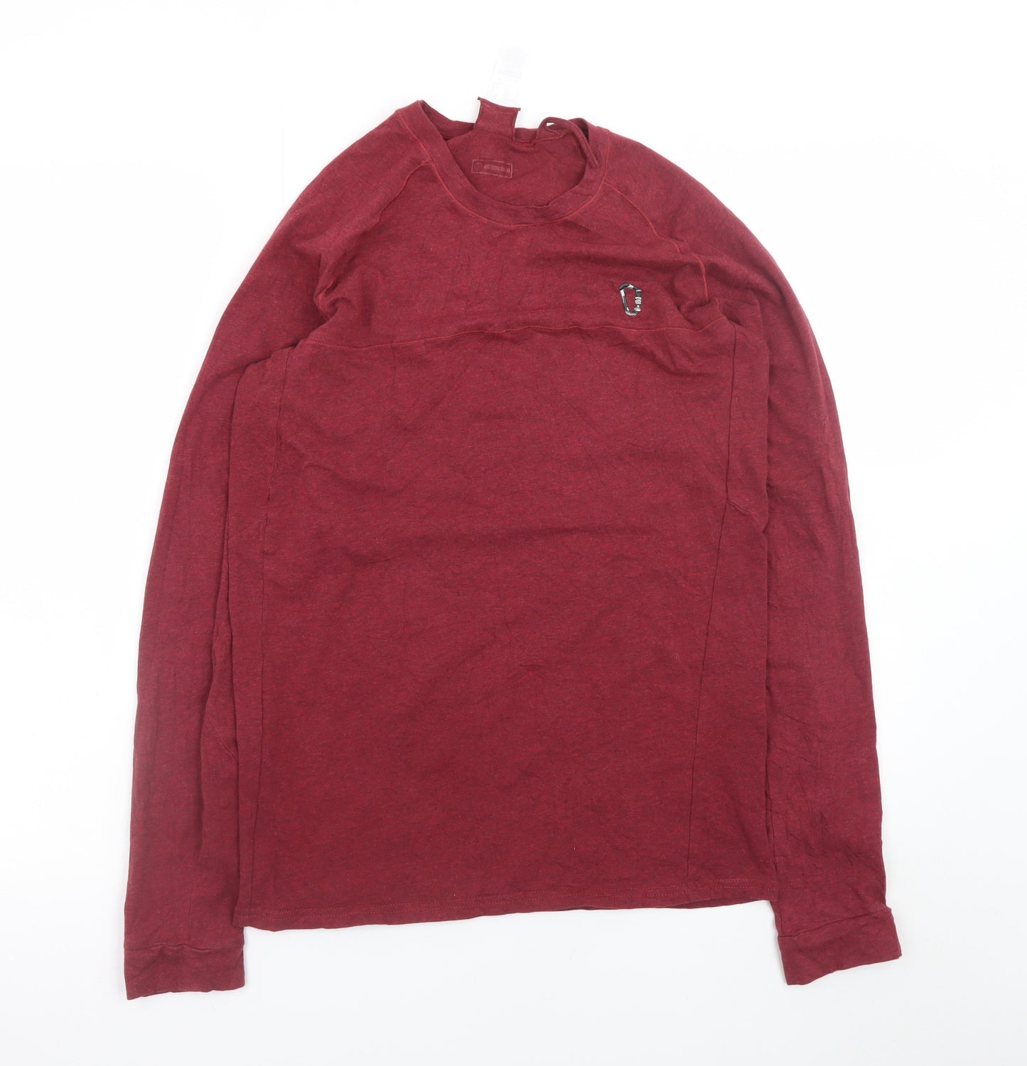 Decathlon Women Red Long Sleeve Cotton Crew Neck Basic T-Shirt S
