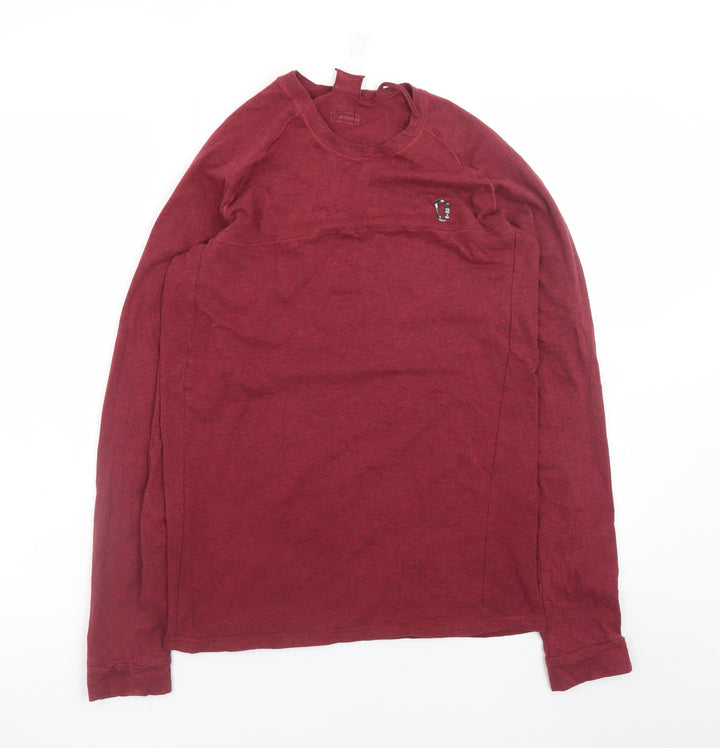 Decathlon Women Red Long Sleeve Cotton Crew Neck Basic T-Shirt S