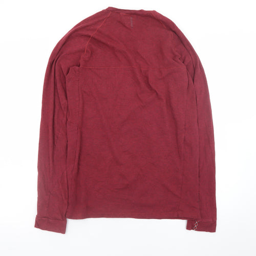 Decathlon Women Red Long Sleeve Cotton Crew Neck Basic T-Shirt S