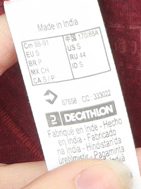 Decathlon Women Red Long Sleeve Cotton Crew Neck Basic T-Shirt S