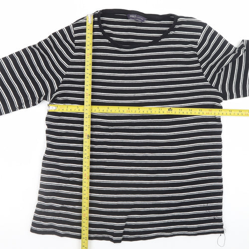 Marks and Spencer Womens Black Striped Long Sleeve Cotton T-Shirt Size 16
