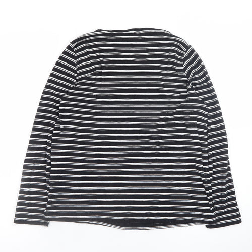 Marks and Spencer Womens Black Striped Long Sleeve Cotton T-Shirt Size 16