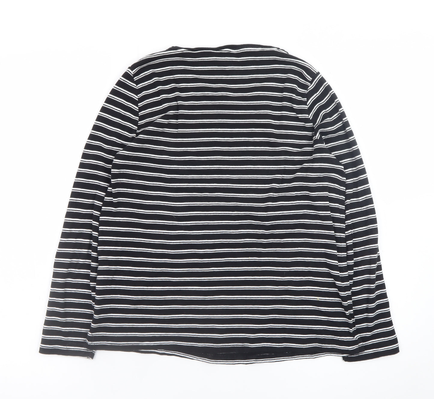 Marks and Spencer Womens Black Striped Long Sleeve Cotton T-Shirt Size 16