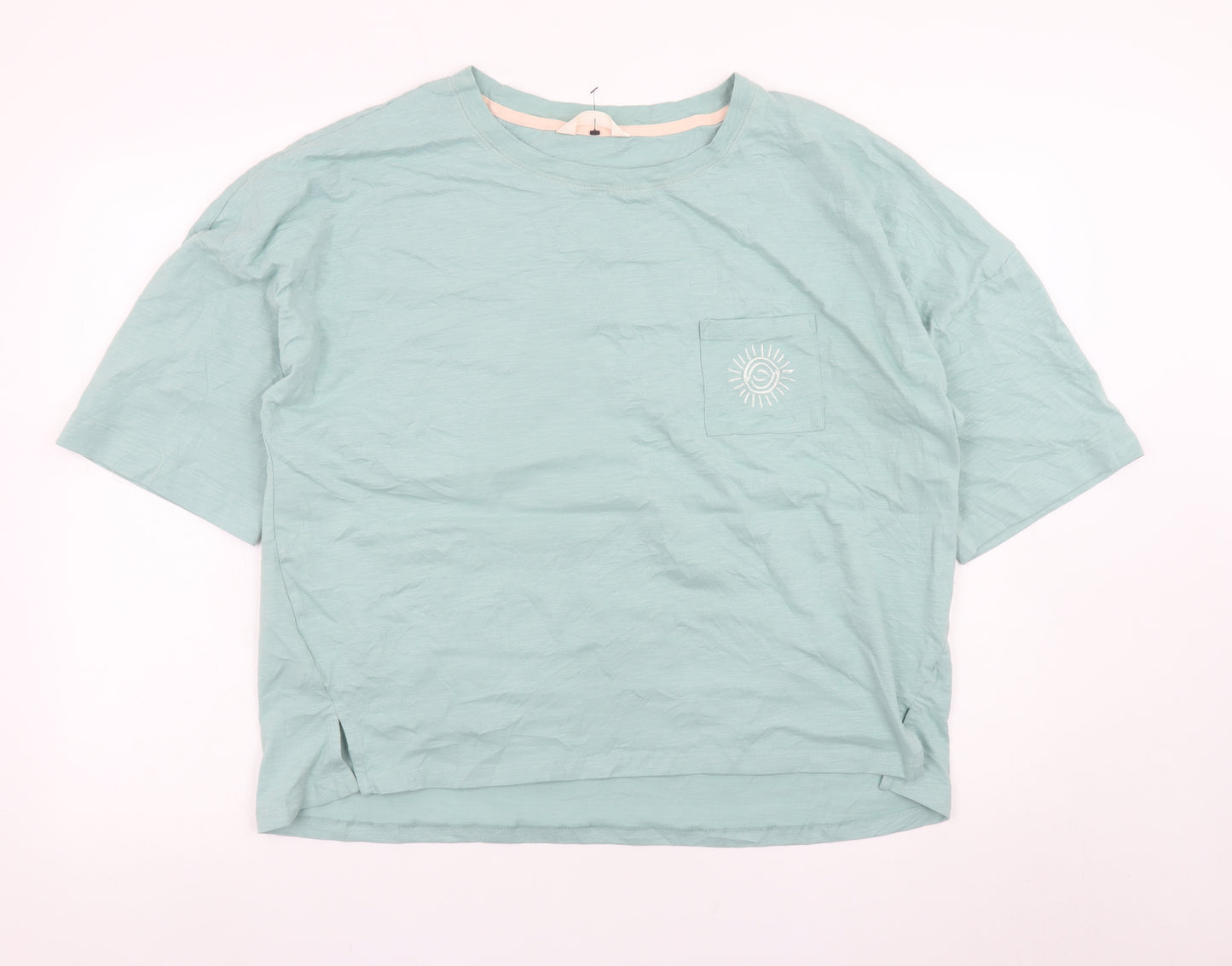 Marks and Spencer Women's Green Cotton T-Shirt Size 18 Relaxed Fit