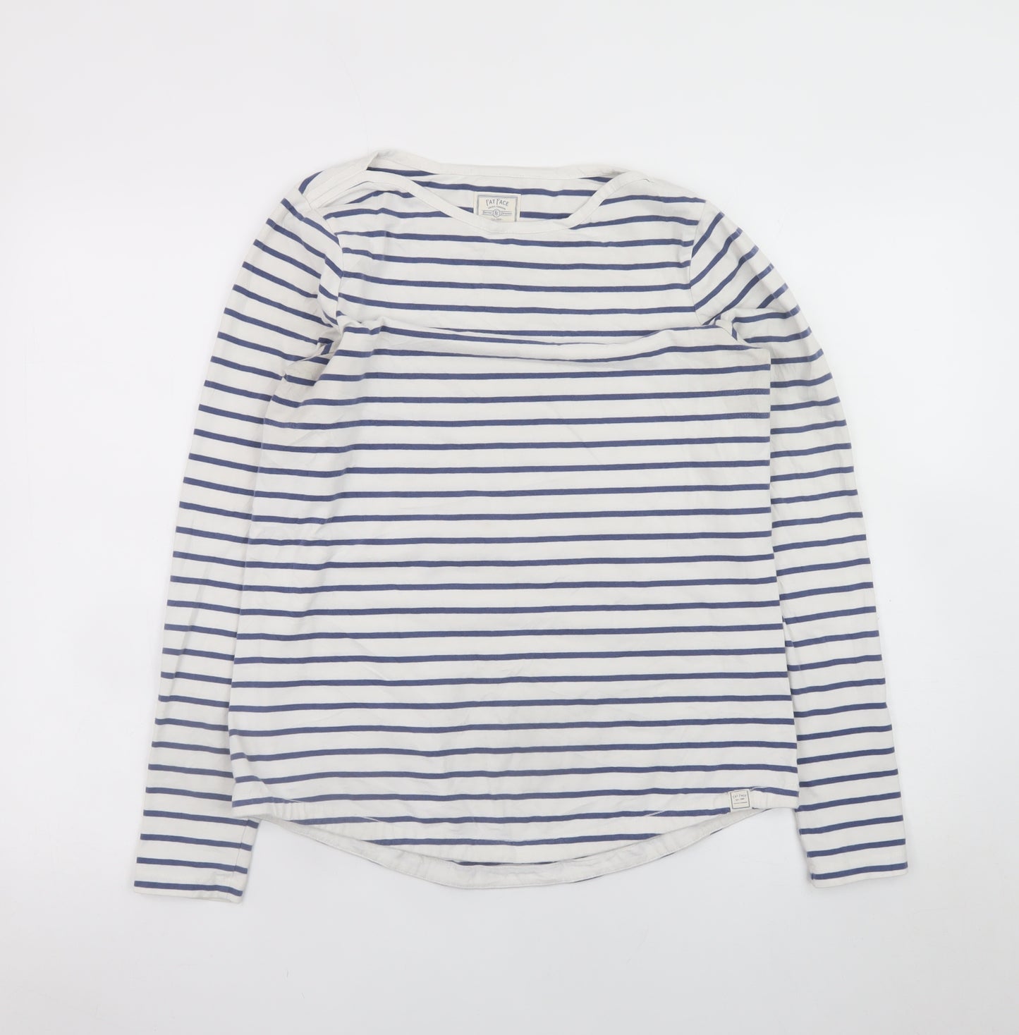 Fat Face Womens White Navy Striped Classic Jersey Long Sleeve T-Shirt Size 10