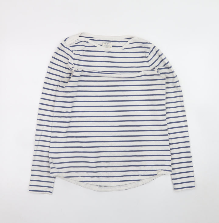 Fat Face Womens White Navy Striped Classic Jersey Long Sleeve T-Shirt Size 10