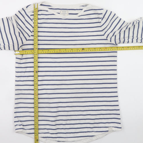 Fat Face Womens White Navy Striped Classic Jersey Long Sleeve T-Shirt Size 10