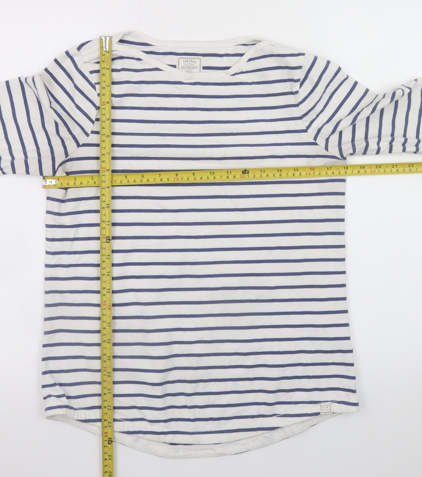 Fat Face Womens White Navy Striped Classic Jersey Long Sleeve T-Shirt Size 10