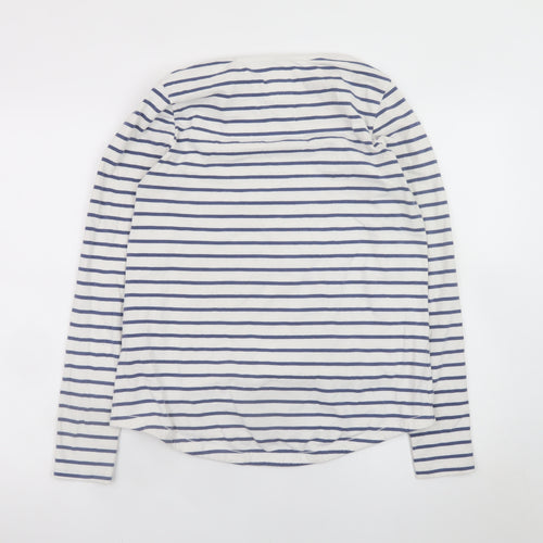 Fat Face Womens White Navy Striped Classic Jersey Long Sleeve T-Shirt Size 10