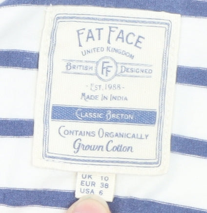 Fat Face Womens White Navy Striped Classic Jersey Long Sleeve T-Shirt Size 10