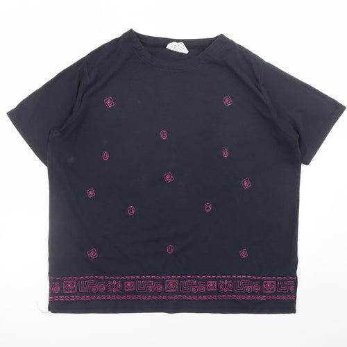 Sara Neal Womens Black Embroidered Short Sleeve T-Shirt Size 22-24