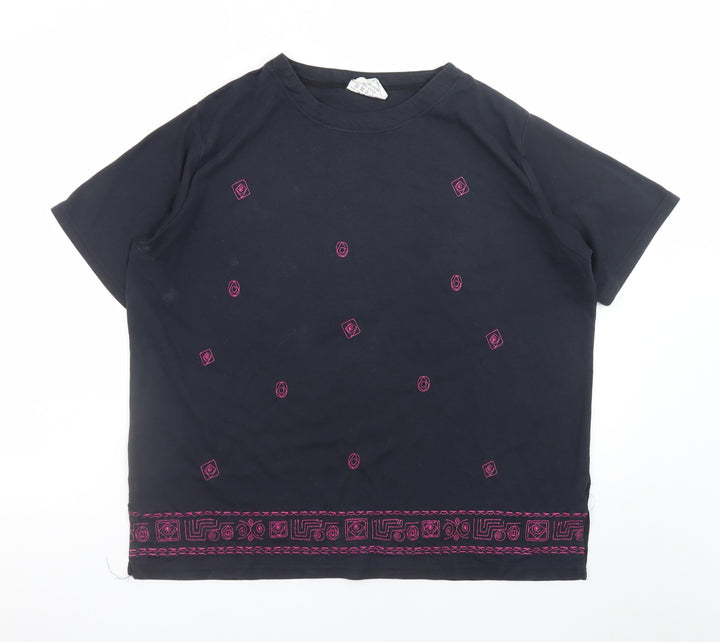 Sara Neal Womens Black Embroidered Short Sleeve T-Shirt Size 22-24