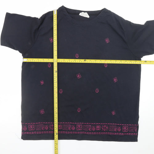 Sara Neal Womens Black Embroidered Short Sleeve T-Shirt Size 22-24