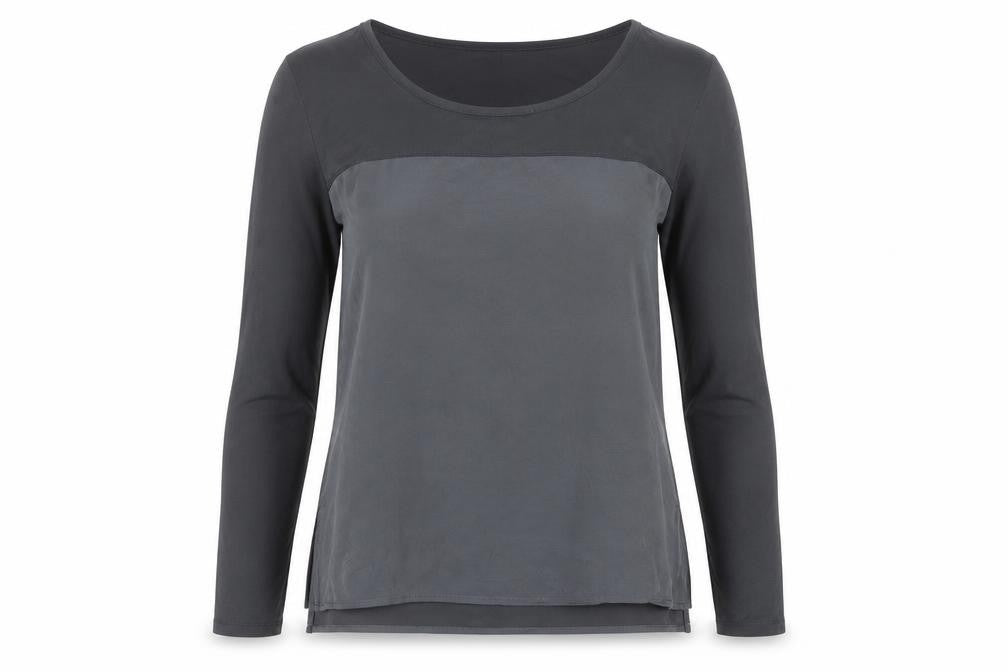 Front view of Cynthia Rowley Women's Black Long Sleeve Basic Viscose Blouse, size S
