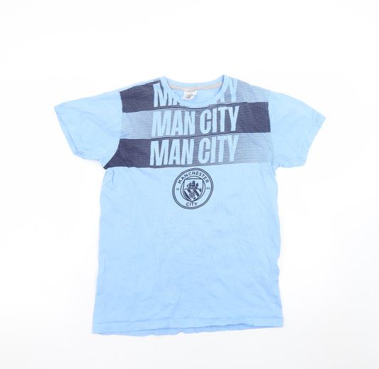 Manchester City Boys Blue 13-14 Years Cotton Football Graphic T-Shirt