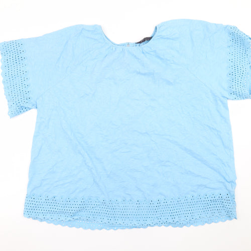 Marks and Spencer Women Blue Cotton Eyelet Short Sleeve Blouse Size 20