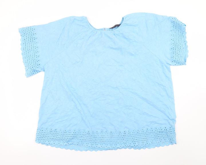 Marks and Spencer Women Blue Cotton Eyelet Short Sleeve Blouse Size 20
