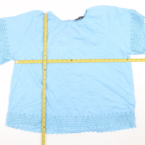 Marks and Spencer Women Blue Cotton Eyelet Short Sleeve Blouse Size 20