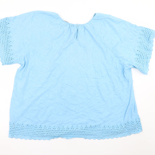 Marks and Spencer Women Blue Cotton Eyelet Short Sleeve Blouse Size 20