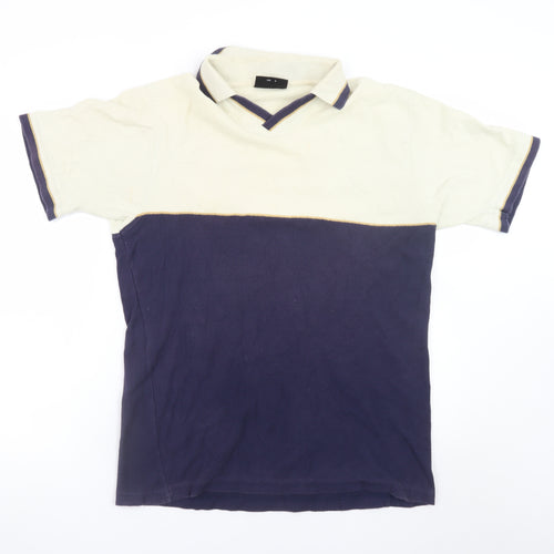Next Men's Blue Colourblock Cotton Polo Shirt Size L