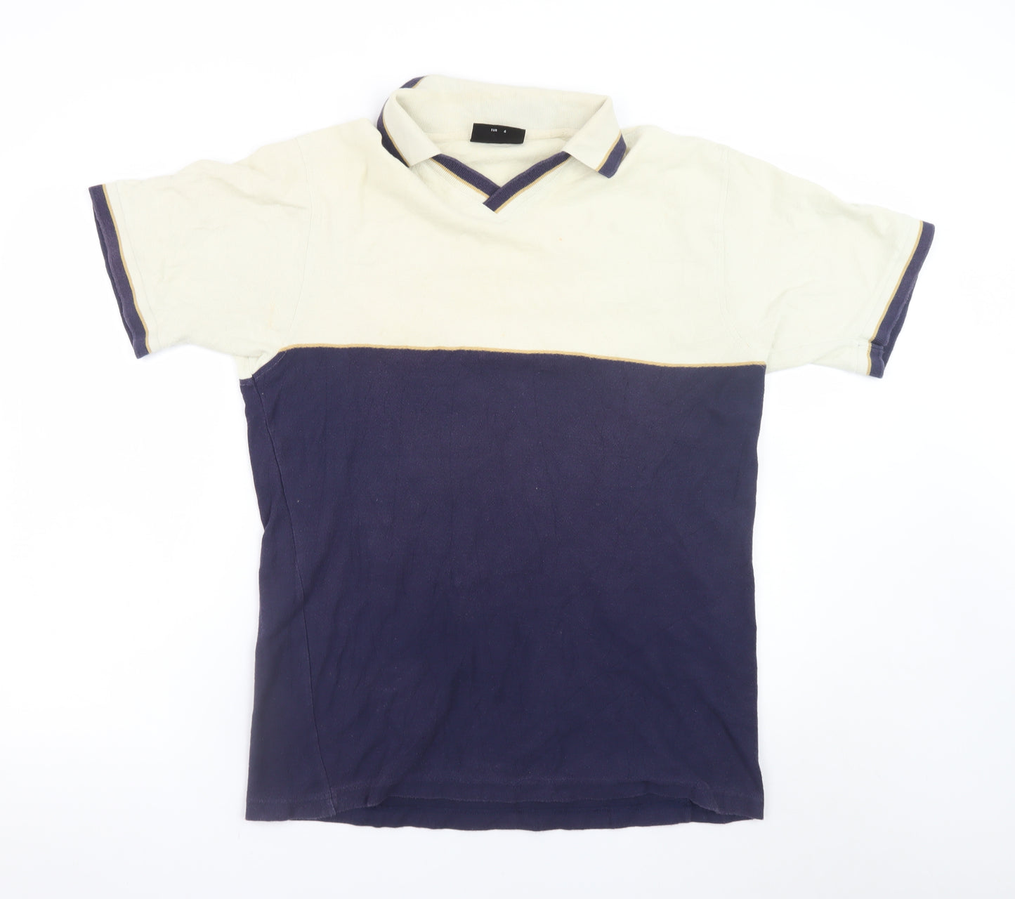 Next Men's Blue Colourblock Cotton Polo Shirt Size L