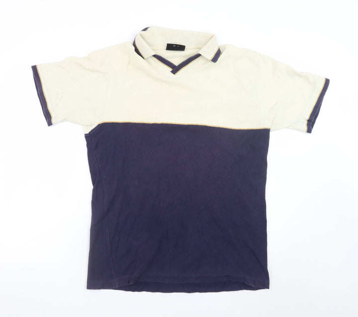 Next Men's Blue Colourblock Cotton Polo Shirt Size L