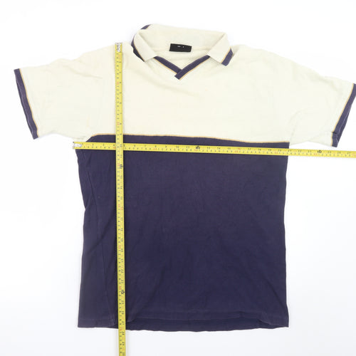 Next Men's Blue Colourblock Cotton Polo Shirt Size L