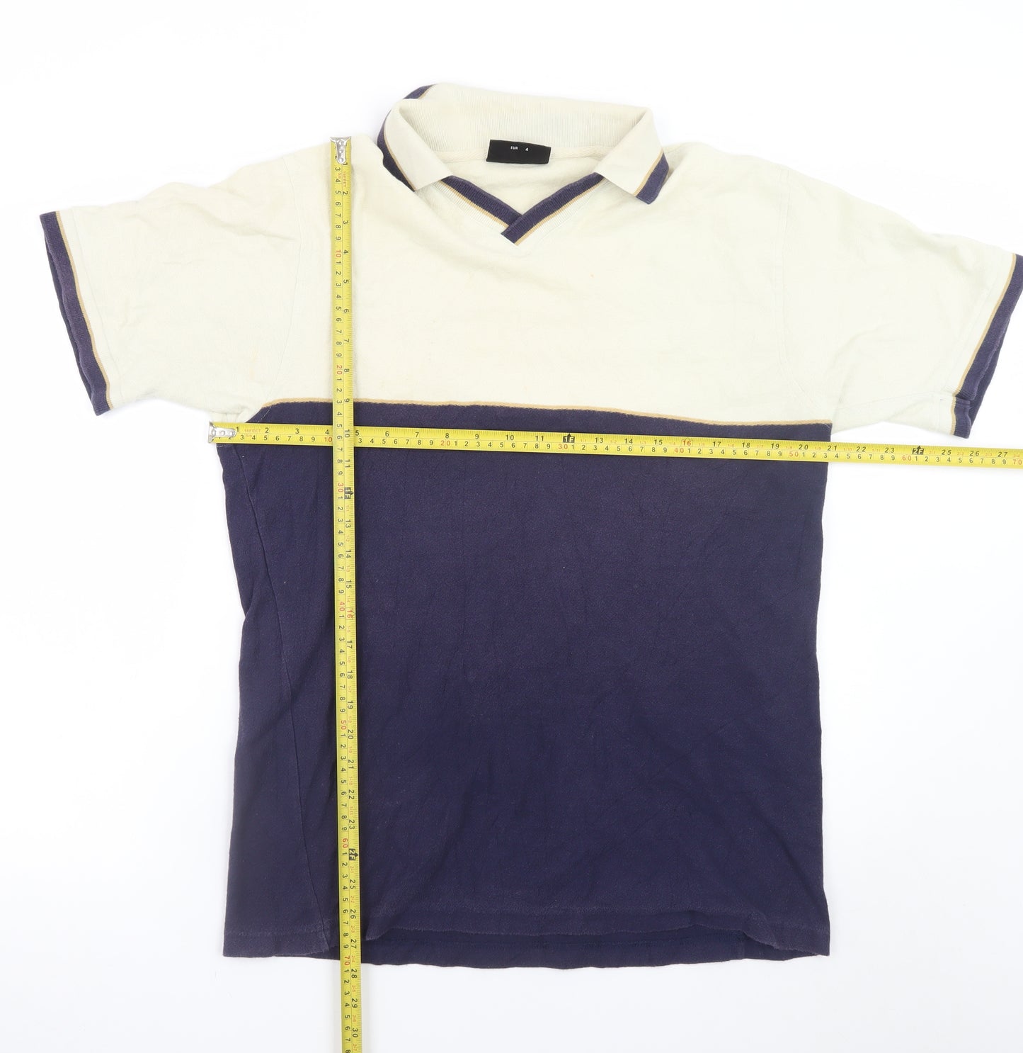 Next Men's Blue Colourblock Cotton Polo Shirt Size L