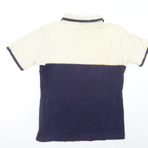 Next Men's Blue Colourblock Cotton Polo Shirt Size L