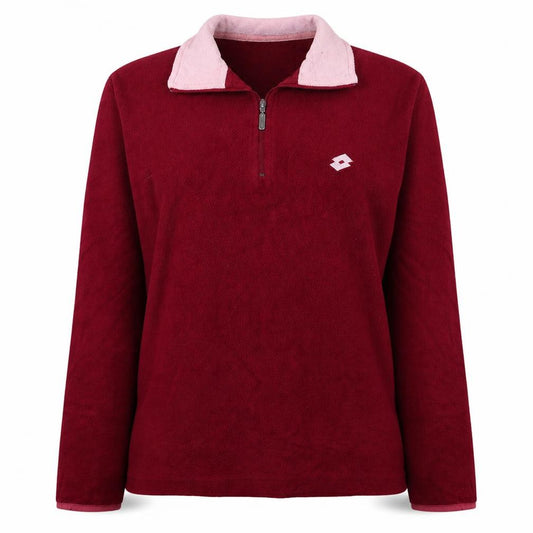 Front view of Lotto women’s red fleece 1/4 zip pullover sweatshirt, size L