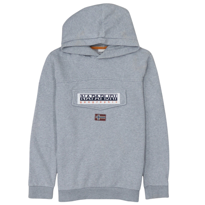 Napapijri Boys Grey Hooded Pullover Sweatshirt Size 14 Years Logo Design