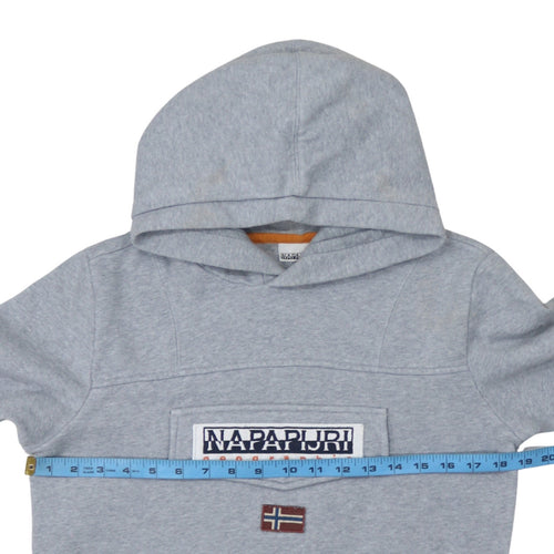 Napapijri Boys Grey Hooded Pullover Sweatshirt Size 14 Years Logo Design