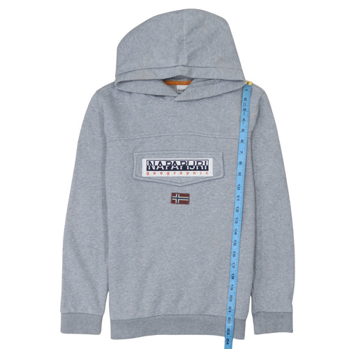 Napapijri Boys Grey Hooded Pullover Sweatshirt Size 14 Years Logo Design