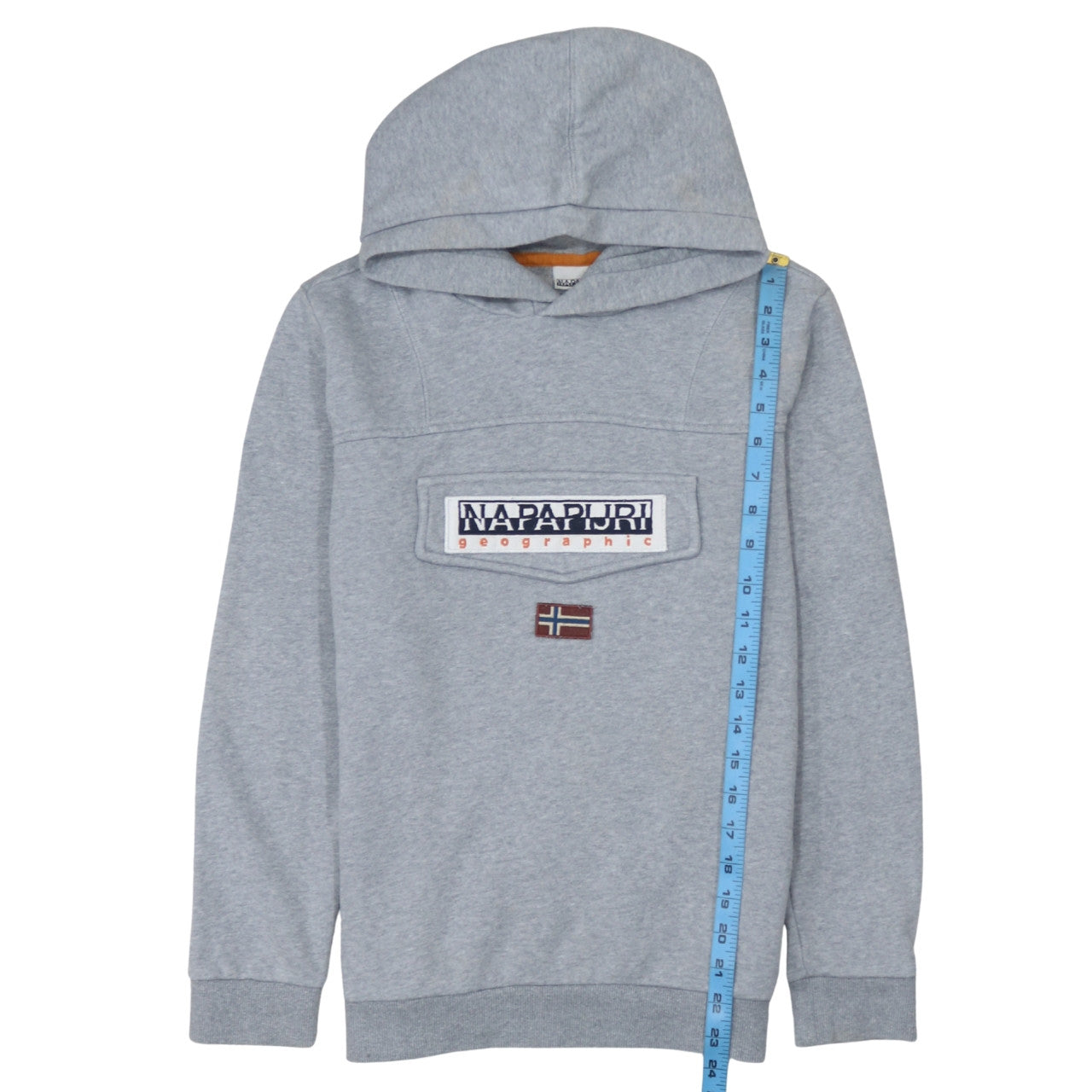 Napapijri Boys Grey Hooded Pullover Sweatshirt Size 14 Years Logo Design