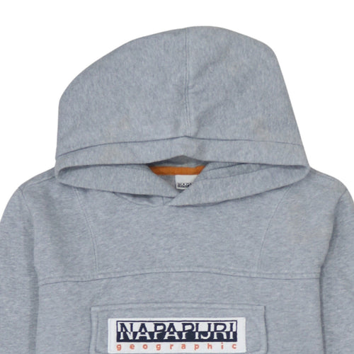 Napapijri Boys Grey Hooded Pullover Sweatshirt Size 14 Years Logo Design