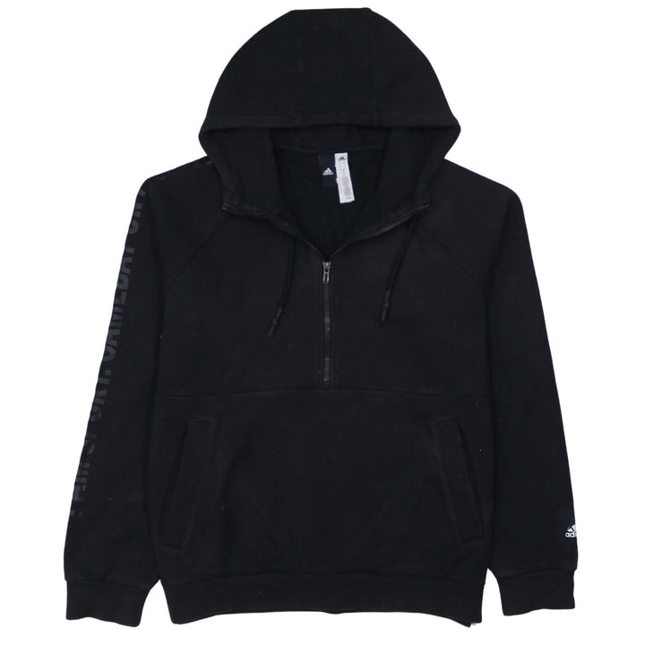 Adidas Mens Black L 1/2 Zip Hoodie Fleece Pullover Sweatshirt