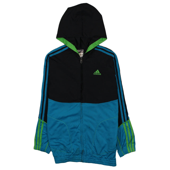 Adidas Boys Blue & Black Track Jacket Hooded Zip Up Size 13-14 Years
