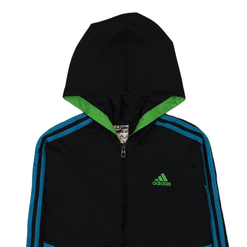 Adidas Boys Blue & Black Track Jacket Hooded Zip Up Size 13-14 Years