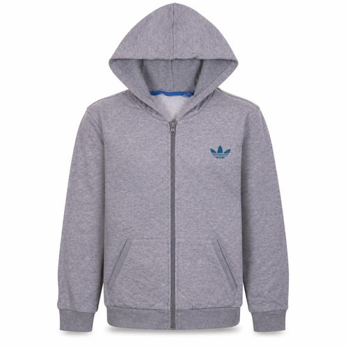 Adidas Boys Grey Full Zip Hoodie 13-14 Years Regular Fit Logo Hooded Sweatshirt