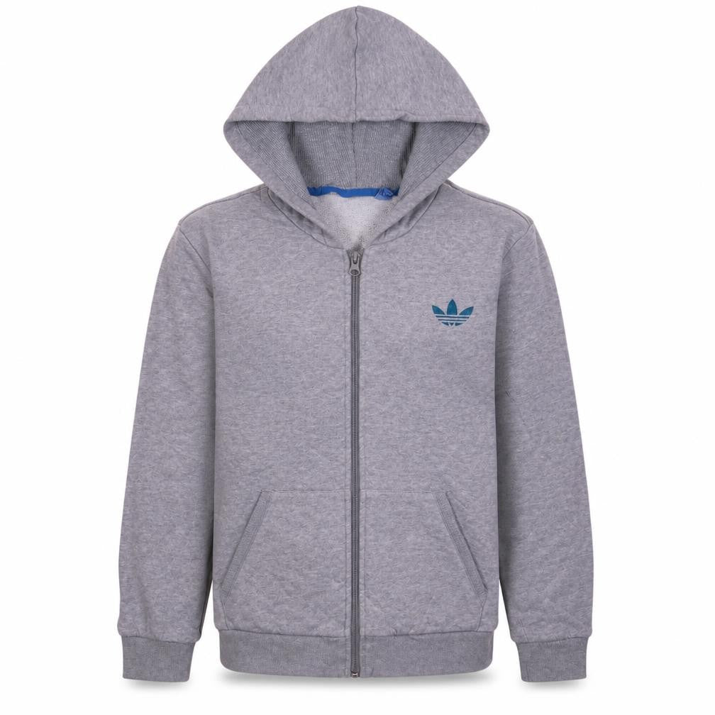 Adidas Boys Grey Full Zip Hoodie 13-14 Years Regular Fit Logo Hooded Sweatshirt