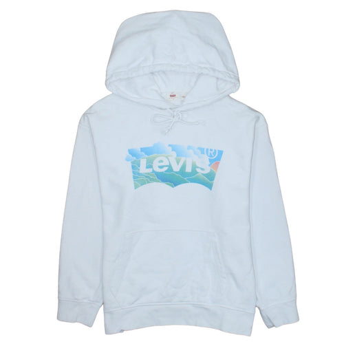 Levi's Women White Small Pullover Hoodie Graphic Print Drawstring