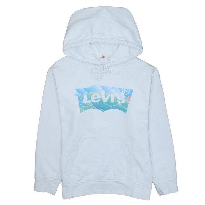 Levi's Women White Small Pullover Hoodie Graphic Print Drawstring
