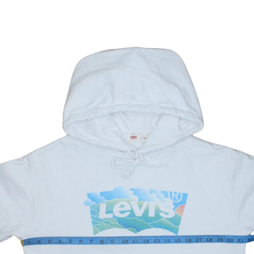 Levi's Women White Small Pullover Hoodie Graphic Print Drawstring