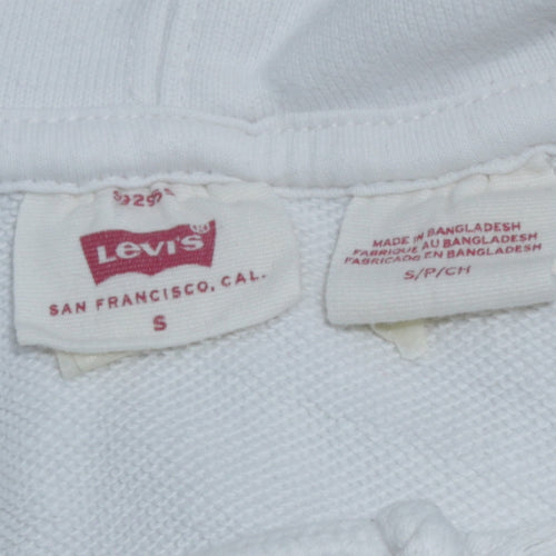 Levi's Women White Small Pullover Hoodie Graphic Print Drawstring