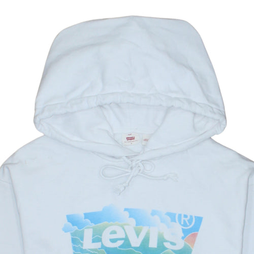 Levi's Women White Small Pullover Hoodie Graphic Print Drawstring