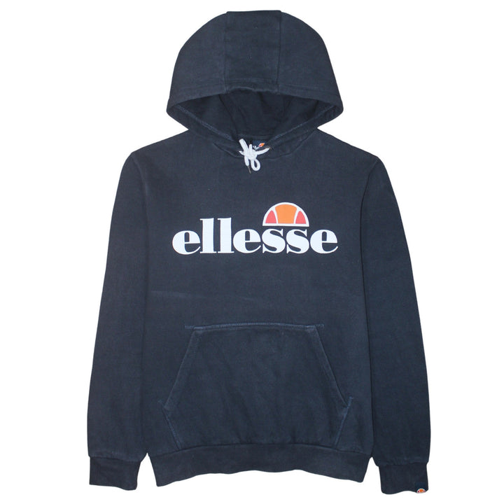 Ellesse Women's Black Hoodie UK 12 Pullover Cotton Blend Logo Hooded Sweatshirt