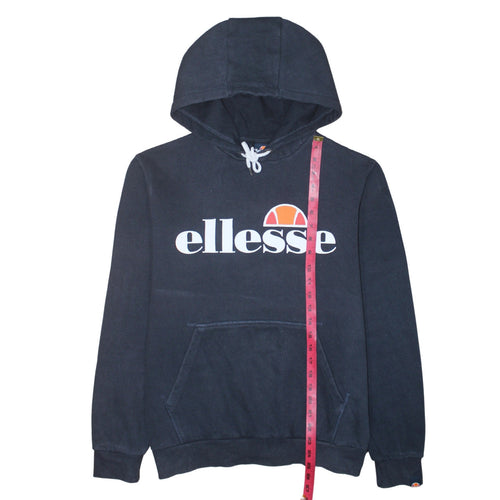 Ellesse Women's Black Hoodie UK 12 Pullover Cotton Blend Logo Hooded Sweatshirt
