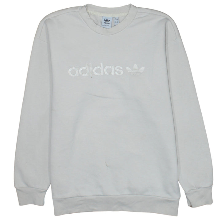 Adidas Women White Pullover Sweatshirt UK 8 Logo Crew Neck