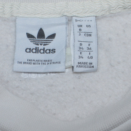 Adidas Women White Pullover Sweatshirt UK 8 Logo Crew Neck